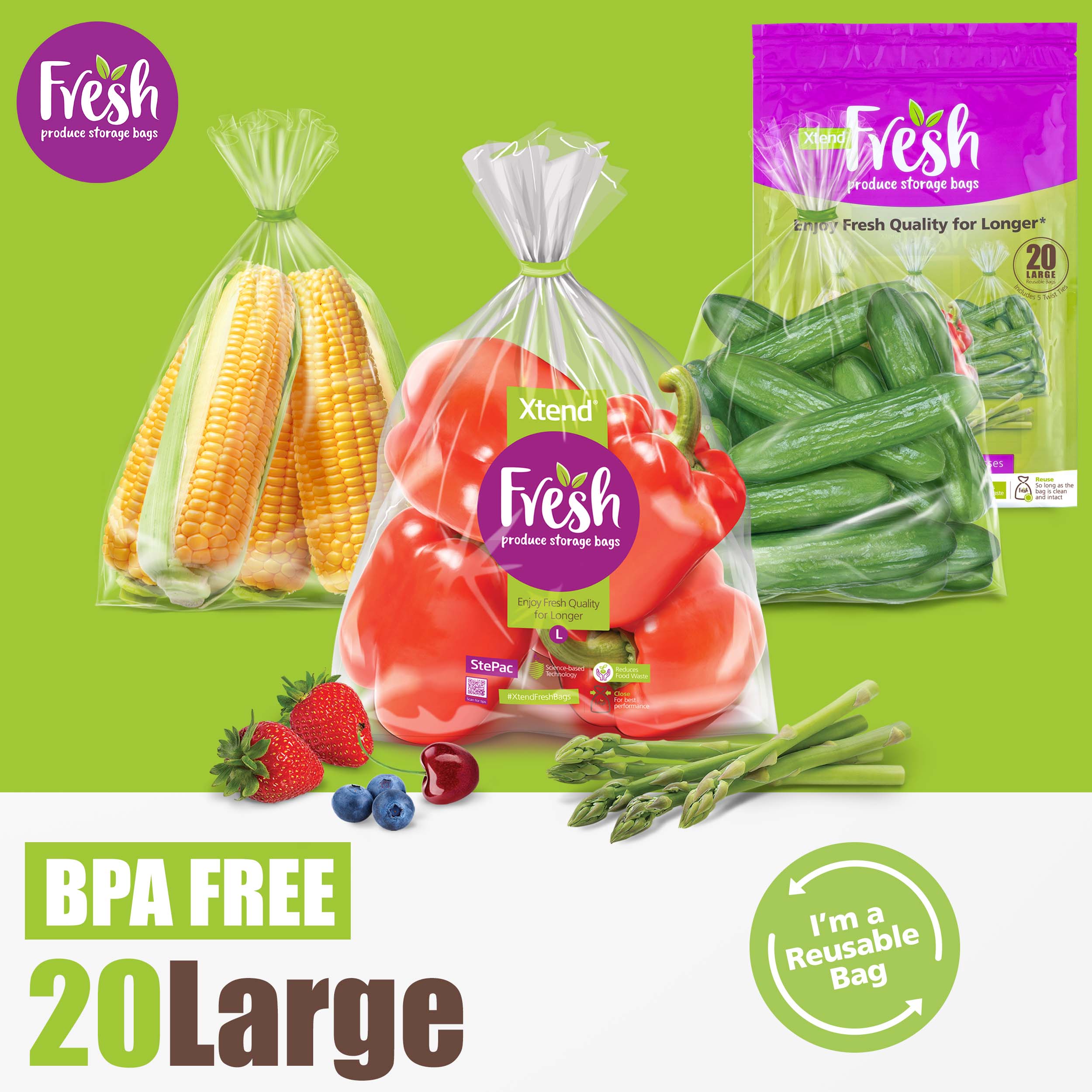 Arena Robe Adulthood Fresh vegetable storage bags - XtendFreshBags